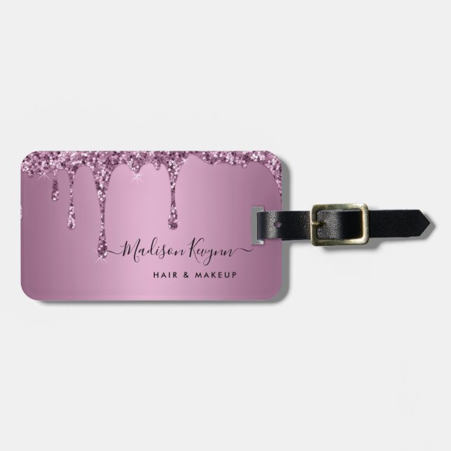 Trendy Rose Gold Glitzer Makeup Artist Salon Gepäckanhänger (Vorderseite horizontal)