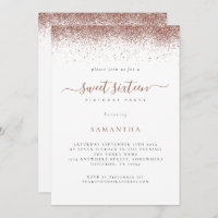 Trendy Rose Gold Glitzer Script Sweet 16