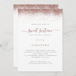 Trendy Rose Gold Glitzer Script Sweet 16 Einladung