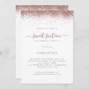 Trendy Rose Gold Glitzer Script Sweet 16 Einladung