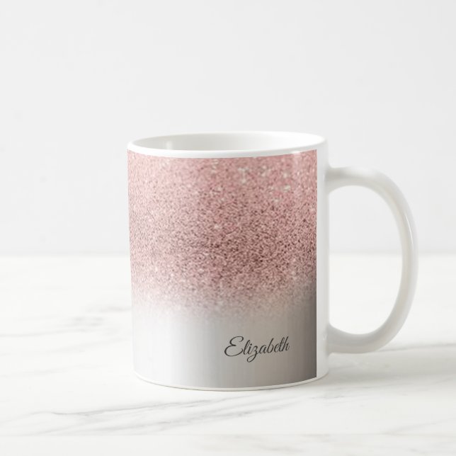 Trendy Rose Gold Glitzer, Silber - Personalisiert Kaffeetasse (Rechts)