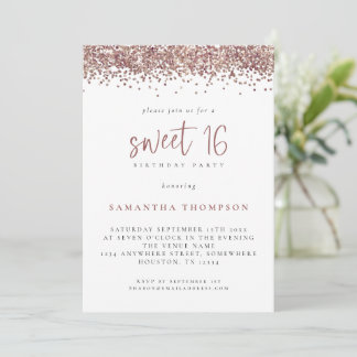 Trendy Rose Gold Glitzer Sweet 16 Geburtstagsparty Einladung