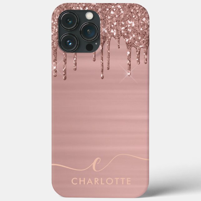Trendy Rose Gold Glitzer Tropfen Individuelle Name Case-Mate iPhone Hülle (Rückseite)