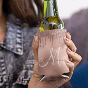 Trendy Rose Gold Glitzer Tropfen Mit Monogramm Dosenkühler