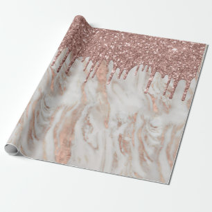 Trendy Rose Gold Glitzer Tropfen Weißer Marmor Geschenkpapier