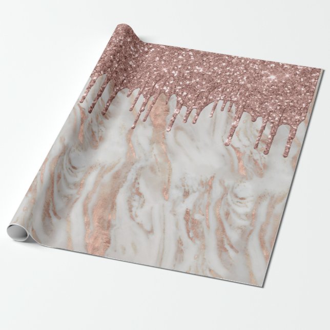 Trendy Rose Gold Glitzer Tropfen Weißer Marmor Geschenkpapier (Ungerollt)