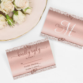 Trendy Rose Gold Glitzer Wedding RSVP Karte