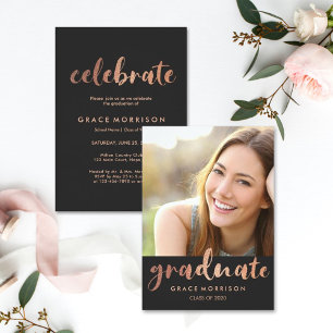 Trendy Rose Gold Graduation Party Foto Einladung