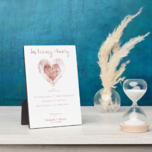 Trendy Rose Gold Heart Love Memory Wedding Table Fotoplatte