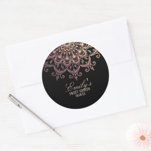 Trendy Rose Gold Mandala Sweet 16 Runder Aufkleber