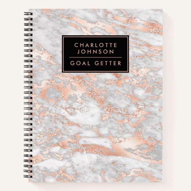 Trendy Rose Gold Marble Goal Getter Journal Notizbuch (Vorderseite)