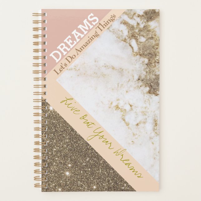 Trendy Rose Gold Pink Faux Marble Dreams Planer (Vorderseite)