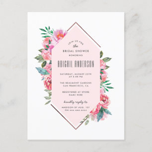 Trendy Rose Gold Pink Floral Brautparty Einladungspostkarte