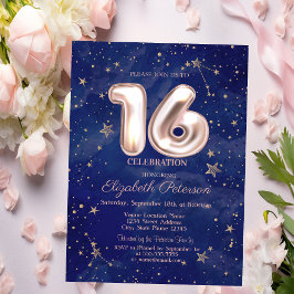 Trendy Rose Gold Stars Navy Blue Sweet 16 Einladung