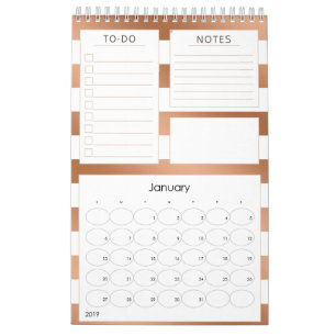 Trendy Rose Gold Streifen Jährlich Monatsplaner Kalender