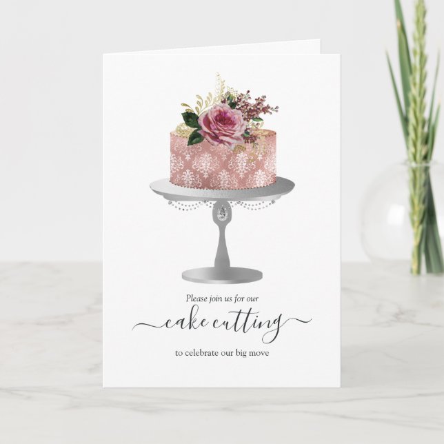 Trendy Rose Gold und Silber Floral Cake Cutting Sc Einladung (Vorderseite)