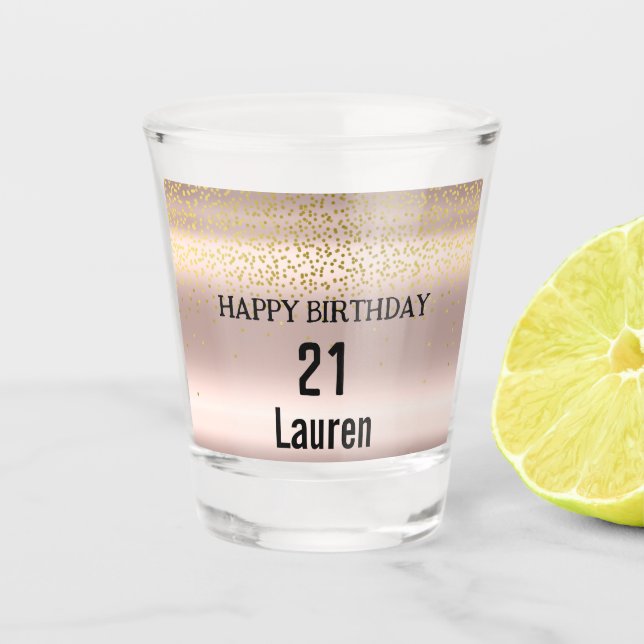 Trendy Rose Pink Gold Metallic Tropfen 21. Geburts Schnapsglas (Vorderseite)