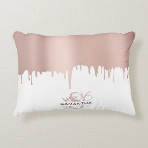Trendy Rose Pink Gold Metallic Tropfen Monogram Dekokissen