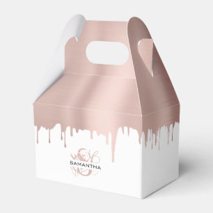 Trendy Rose Pink Gold Metallic Tropfen Monogram Geschenkschachtel