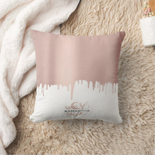 Trendy Rose Pink Gold Metallic Tropfen Monogram Kissen