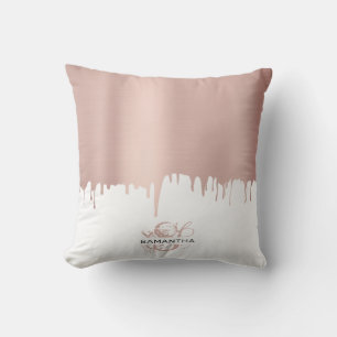 Trendy Rose Pink Gold Metallic Tropfen Monogram Kissen