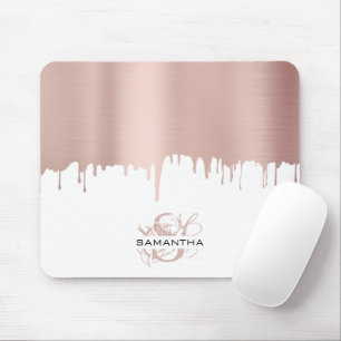 Trendy Rose Pink Gold Metallic Tropfen Monogram Mousepad