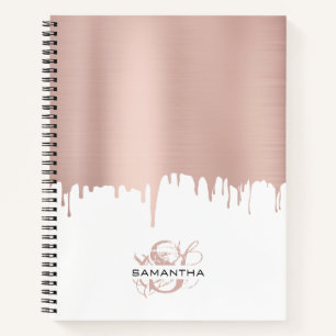 Trendy Rose Pink Gold Metallic Tropfen Monogram Notizbuch