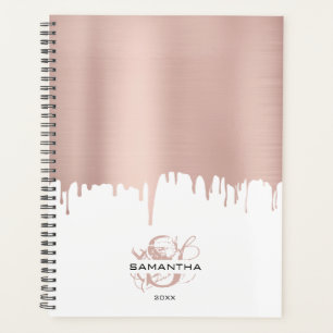 Trendy Rose Pink Gold Metallic Tropfen Monogram Planer