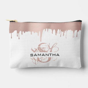 Trendy Rose Pink Gold Metallic Tropfen Monogram Zubehörtasche