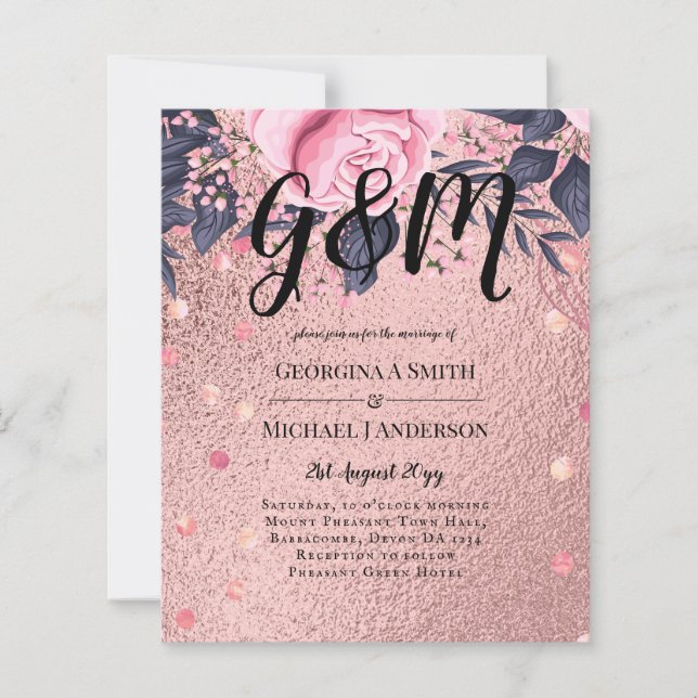Trendy ROSEGOLD Wedding Metallic Pink Navy Glitzer (Vorderseite)