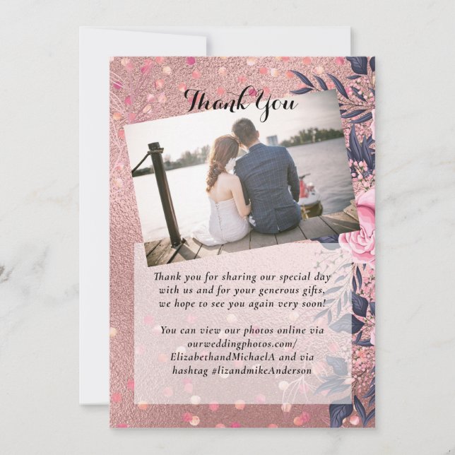 Trendy ROSEGOLD Wedding Metallic Pink Navy Glitzer (Vorderseite)