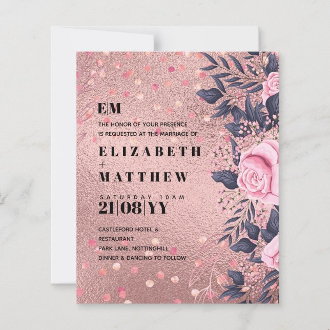 Trendy ROSEGOLD Wedding Metallic Pink Navy Glitzer (Vorderseite)