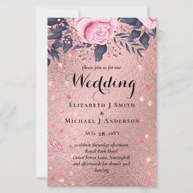 Trendy ROSEGOLD Wedding Metallic Pink Navy Glitzer (Vorderseite)