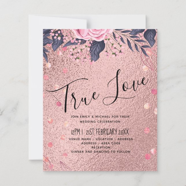 Trendy ROSEGOLD Wedding Metallic Pink Navy Glitzer (Vorderseite)