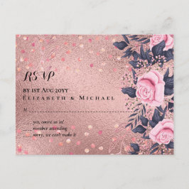 Trendy ROSEGOLD Wedding Metallic Pink Navy Glitzer Postkarte