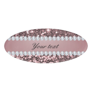 Trendy Rosen-GoldImitat-Glitzer und Diamanten Namenschild