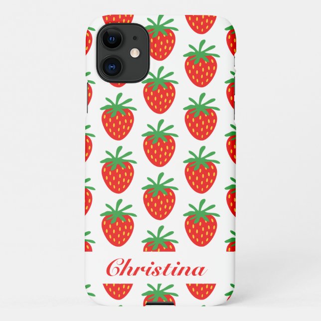 Trendy Rot Erdbeere drucken Custom Zazzle Basic iPhone Hülle (Rückseite)