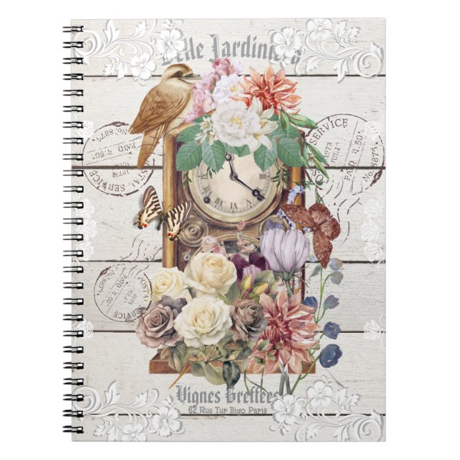 Trendy rustic antique clock French artwork Stamps Notizblock (Vorderseite)