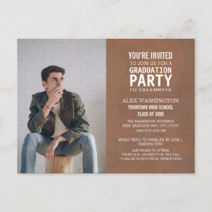 Trendy Rustic Brown Graduation Party Foto Postkarte