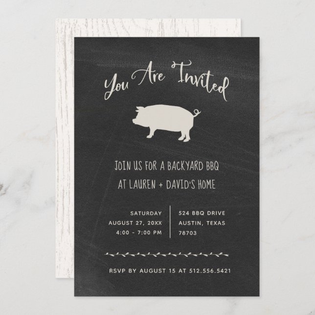 Trendy Rustic GRILLEN oder Party | Black Chalkboar Einladung (Vorne/Hinten)