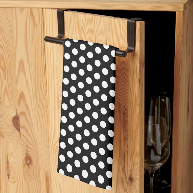 Trendy Rustic White Polka Dots Vorlage Schwarz Geschirrtuch (Drittel gefaltet)