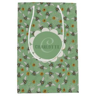 Trendy Sage Green Buzzing Honeybee für den Sommer Mittlere Geschenktüte