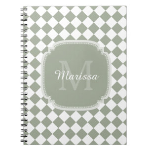 Trendy Sage Green Checked Mit Monogramm Name Notizblock