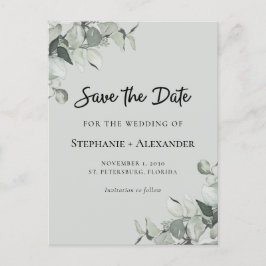Trendy Sage Green Eukalyptus Wedding Save the Date Ankündigungspostkarte