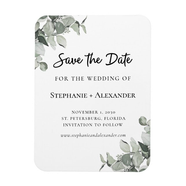 Trendy Sage Green Eukalyptus Wedding Save the Date Magnet (Vertikal)