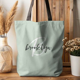 Trendy Sage Green Schwarz-weiß Script Monogram