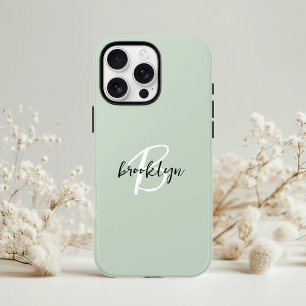 Trendy Sage Green Schwarz-weiß Script Monogram Case-Mate iPhone Hülle
