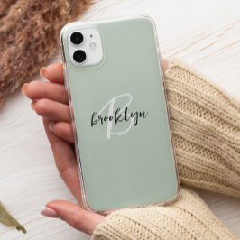 Trendy Sage Green Schwarz-weiß Script Monogram Case-Mate iPhone Hülle