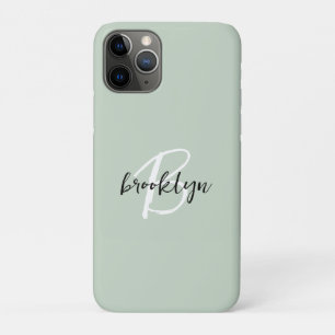 Trendy Sage Green Schwarz-weiß Script Monogram Case-Mate iPhone Hülle