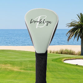Trendy Sage Green Schwarz-weiß Script Monogram Golf Headcover
